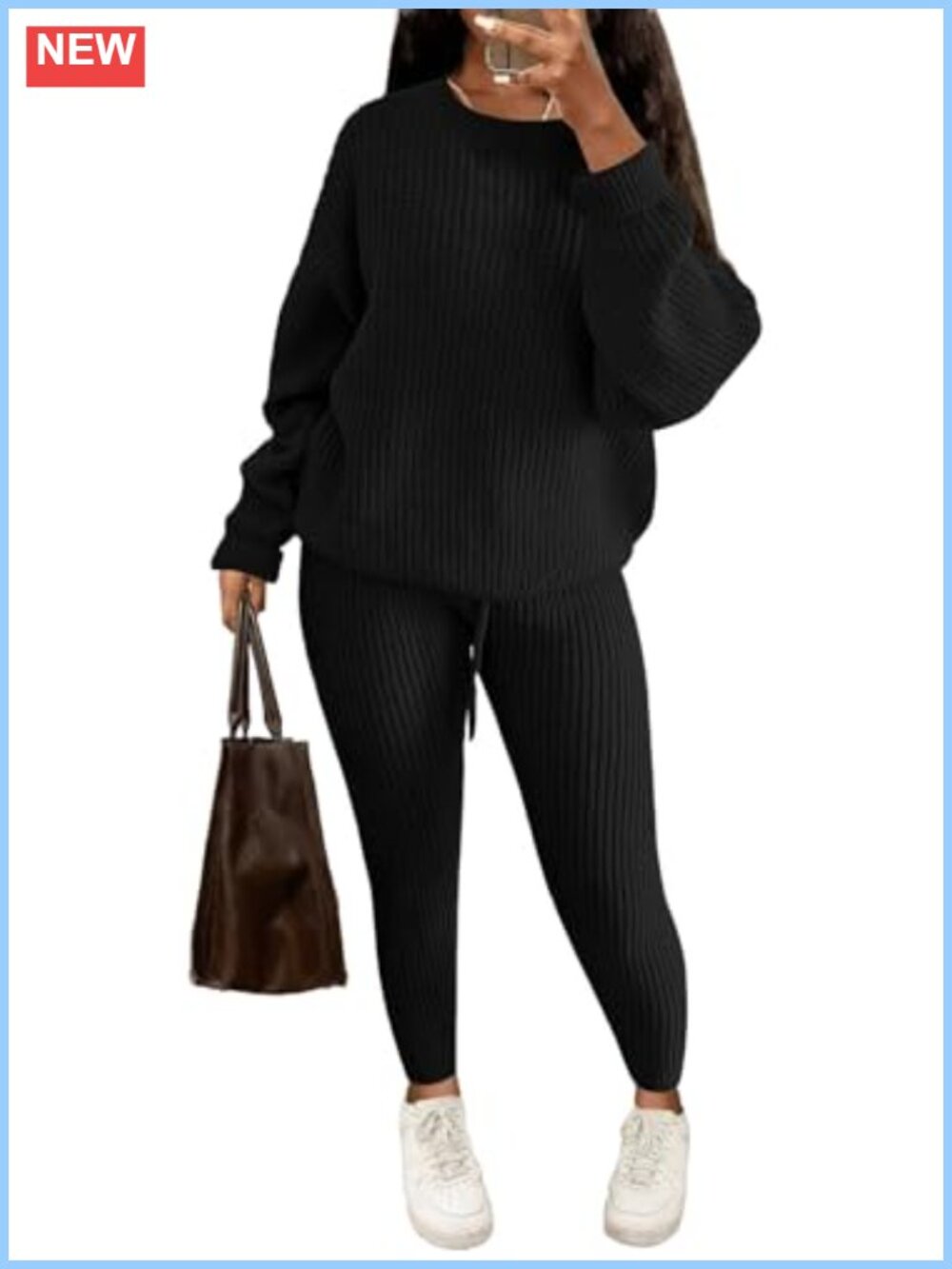 Women's 2 Piece Knit Sweater Lounge Set Long Sleeve Pullover Pants